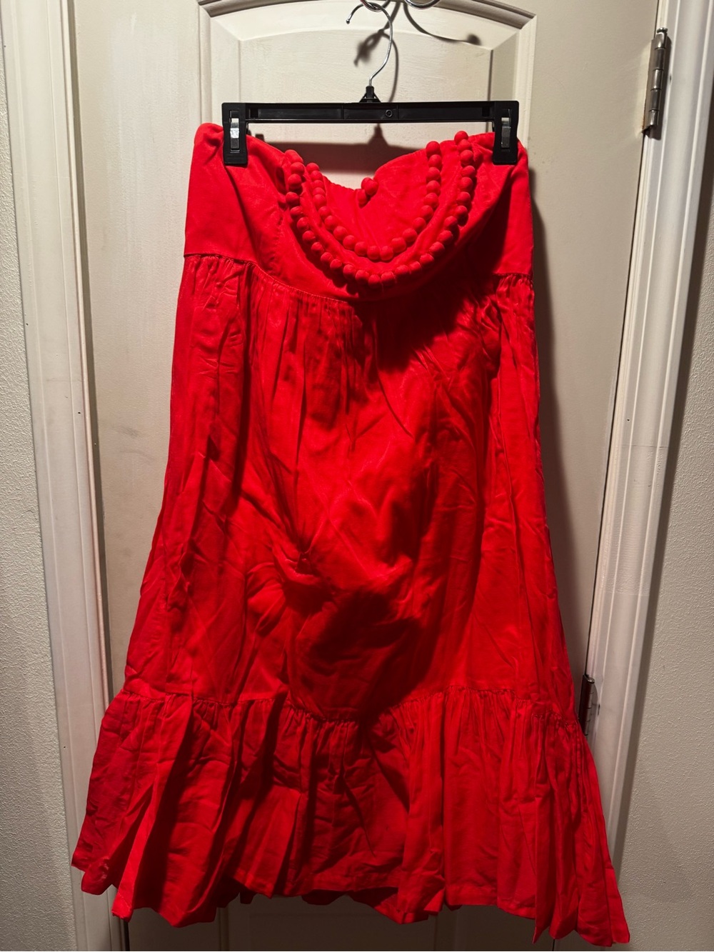 GAP Red Tiered Maxi Skirt with Pom Trim Waist
